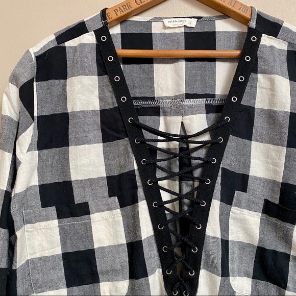 Miss Love black and white buffalo plaid shirt - Picture 2 of 8